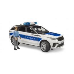 Vehículo policial Range Rover Velar de juguete a escala 1:16 con figura de policía bworld y luces.