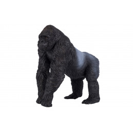 Figura detallada de gorila macho espalda plateada pintada a mano, juguete realista de colección.