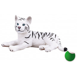 Figura realista de tigre blanco acostado para decoración y dioramas